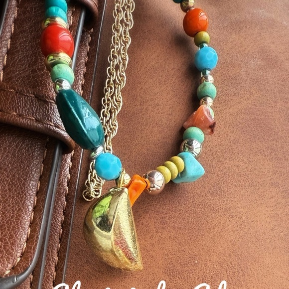 Colorful Beaded Necklace bag charms with Gold Accents - Picture 2 of 5